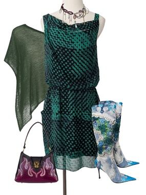 Theory Jaylyn Blurred Green Mini Dress Drop Waist Draped Size 2